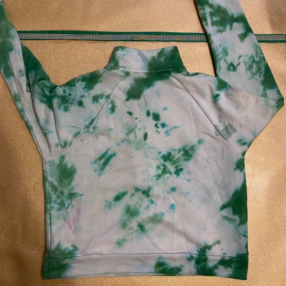 PUMA White & Green Tie Dye Quarter Zip Cropped Hoodie - Picture 2 of 5